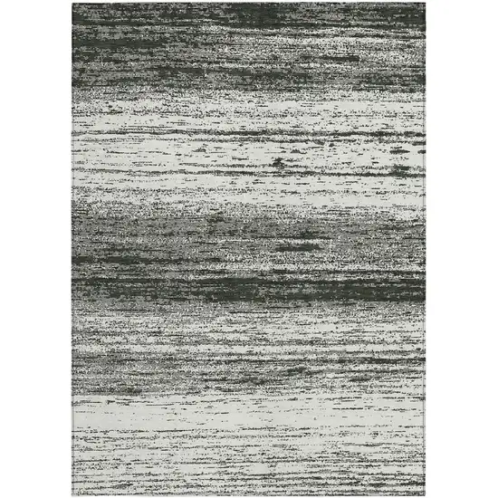 Black Ivory And Gray Striped Washable Indoor Outdoor Area Rug Photo 6