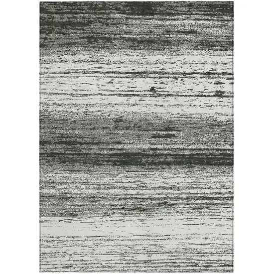 Black Ivory And Gray Striped Washable Indoor Outdoor Area Rug Photo 6