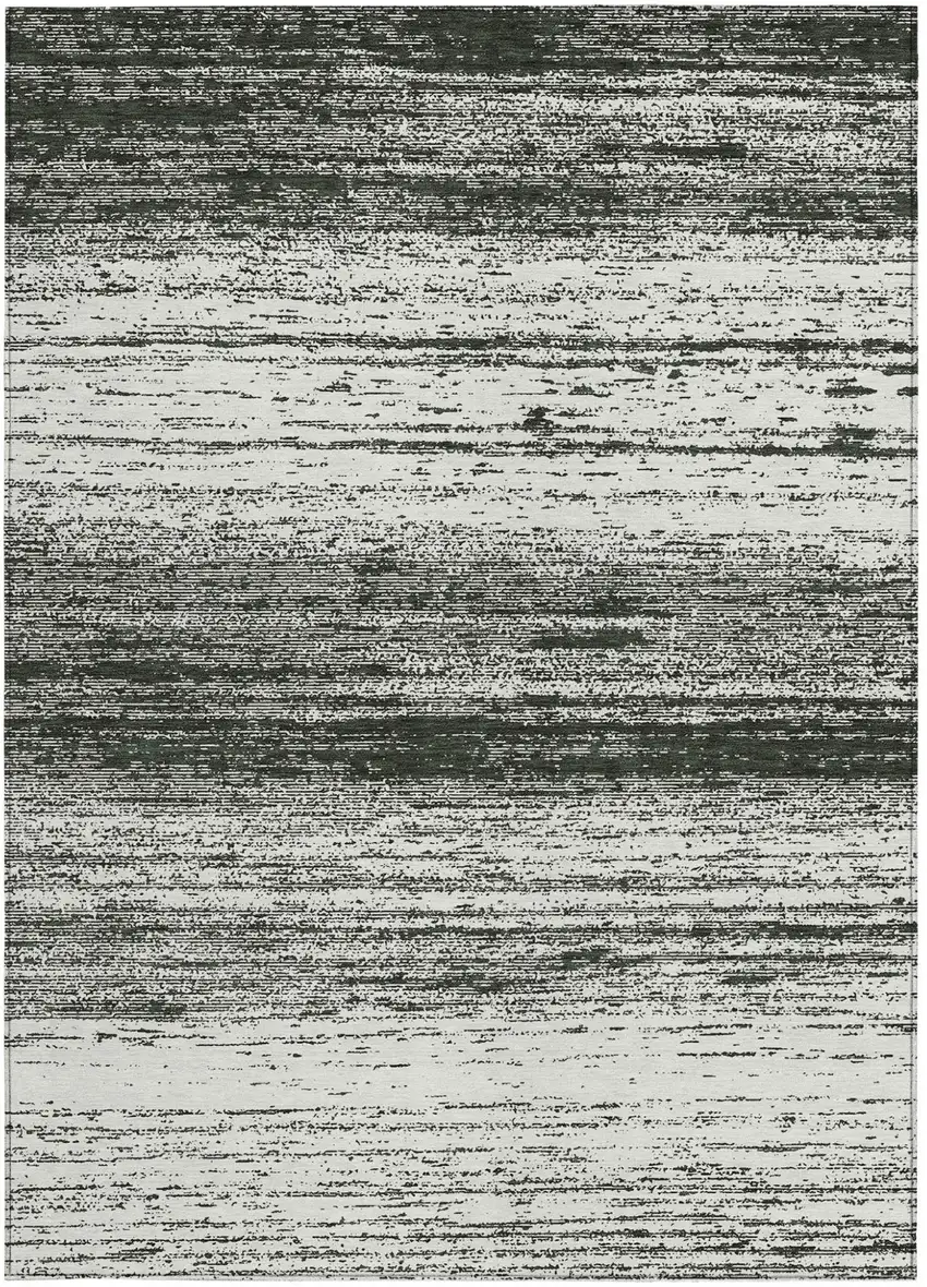 Black Ivory And Gray Striped Washable Indoor Outdoor Area Rug Photo 6