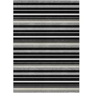 Photo of Black Ivory And Gray Striped Washable Indoor Outdoor Area Rug