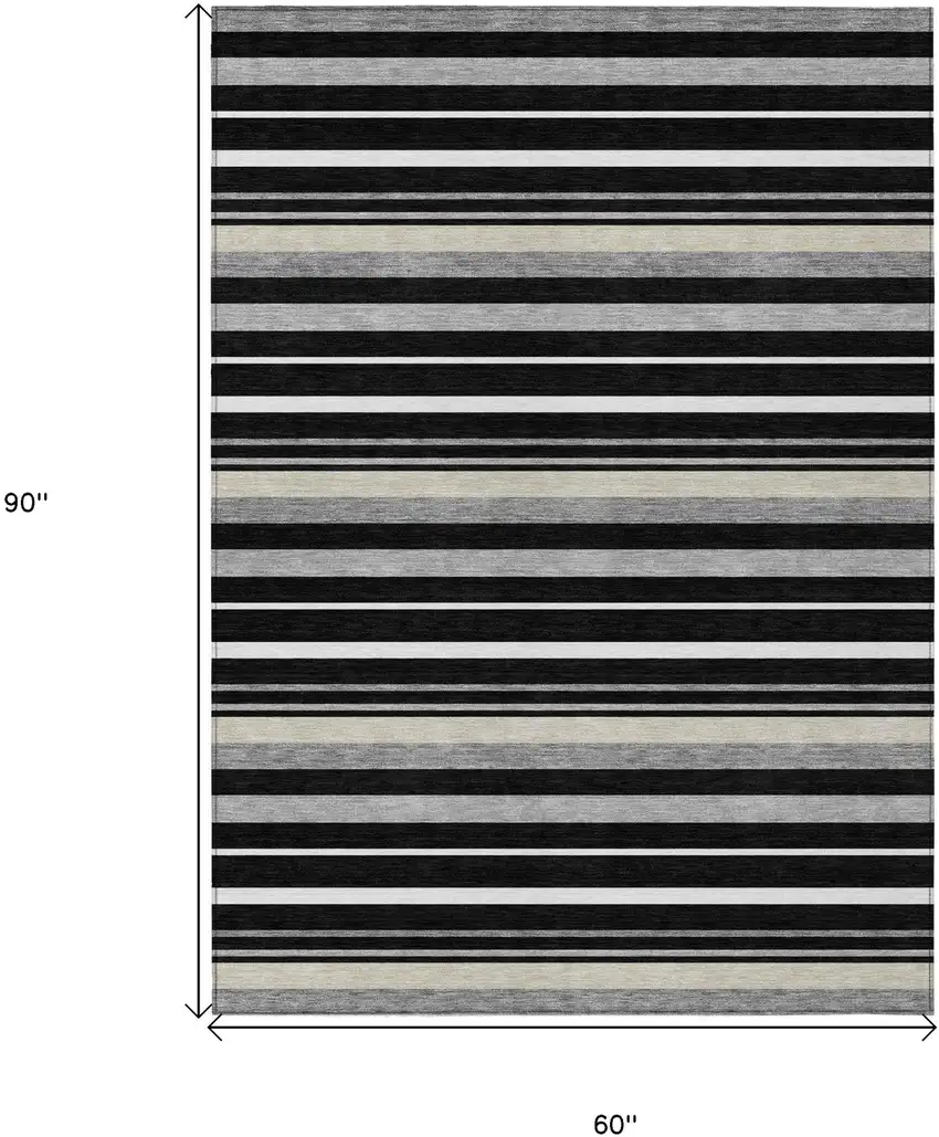 Black Ivory And Gray Striped Washable Indoor Outdoor Area Rug Photo 2