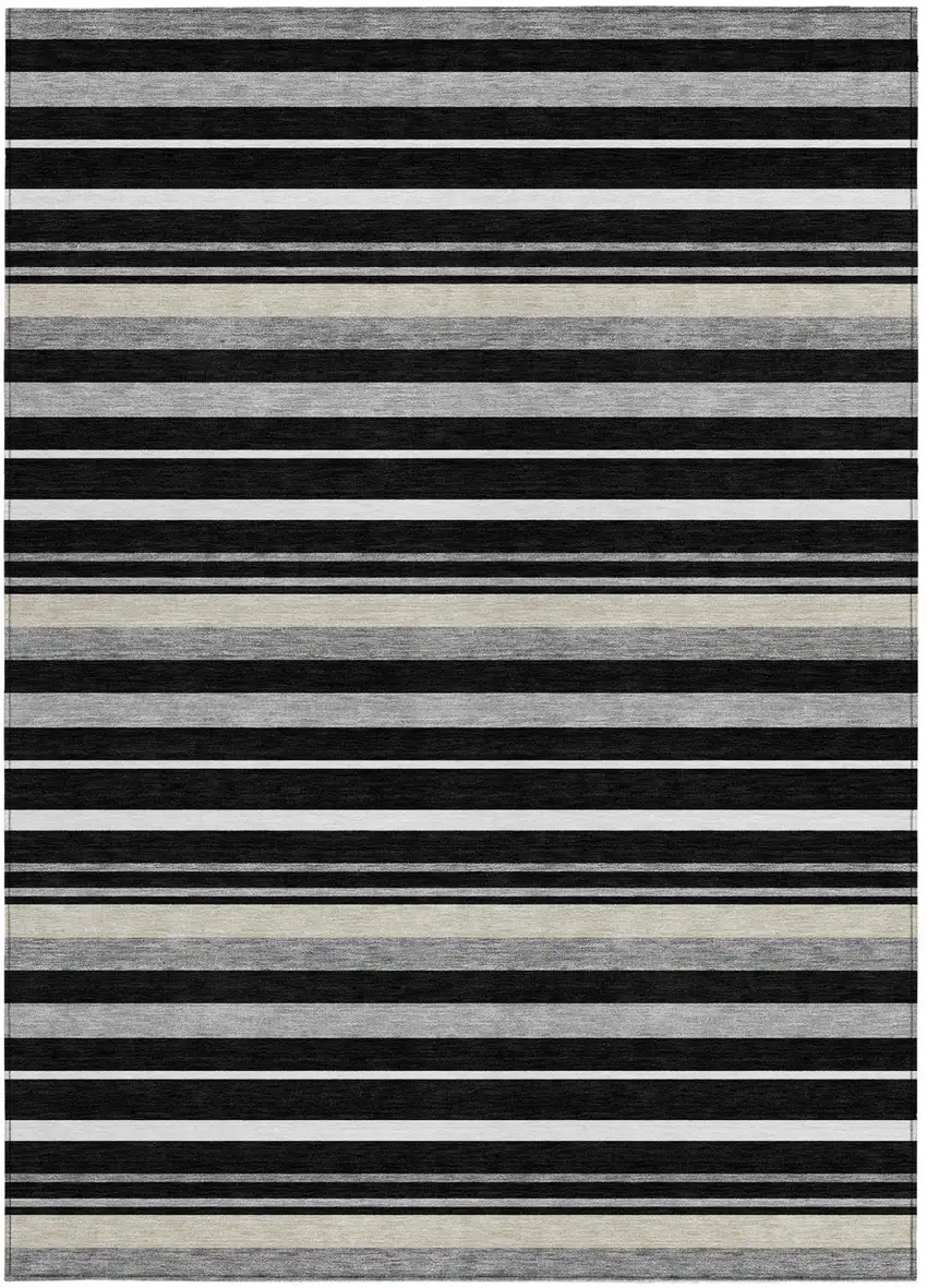 Black Ivory And Gray Striped Washable Indoor Outdoor Area Rug Photo 7