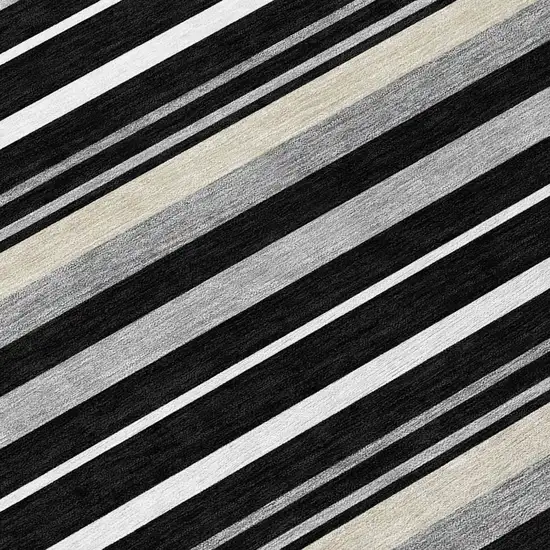 Black Ivory And Gray Striped Washable Indoor Outdoor Area Rug Photo 8