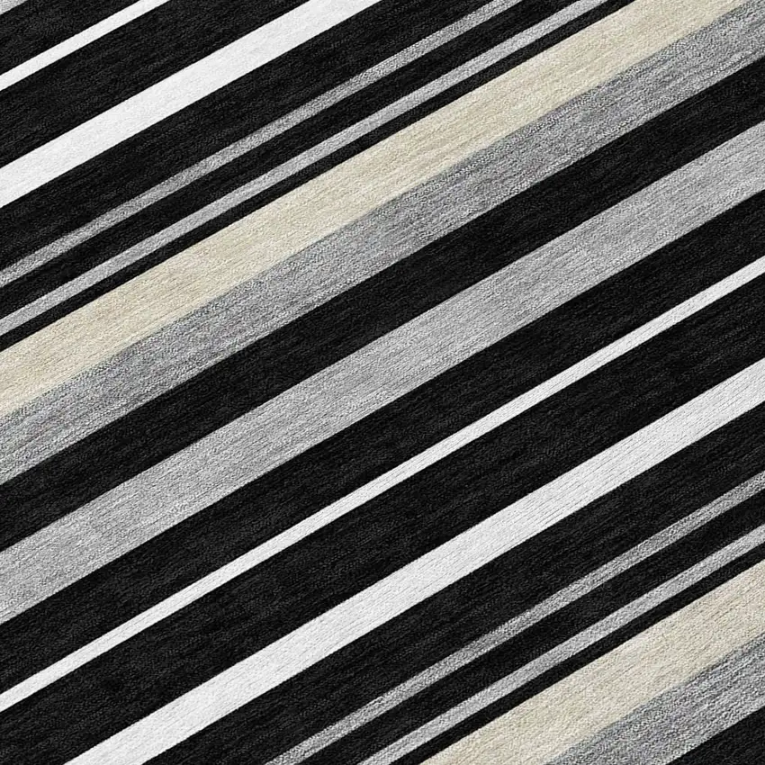 Black Ivory And Gray Striped Washable Indoor Outdoor Area Rug Photo 8