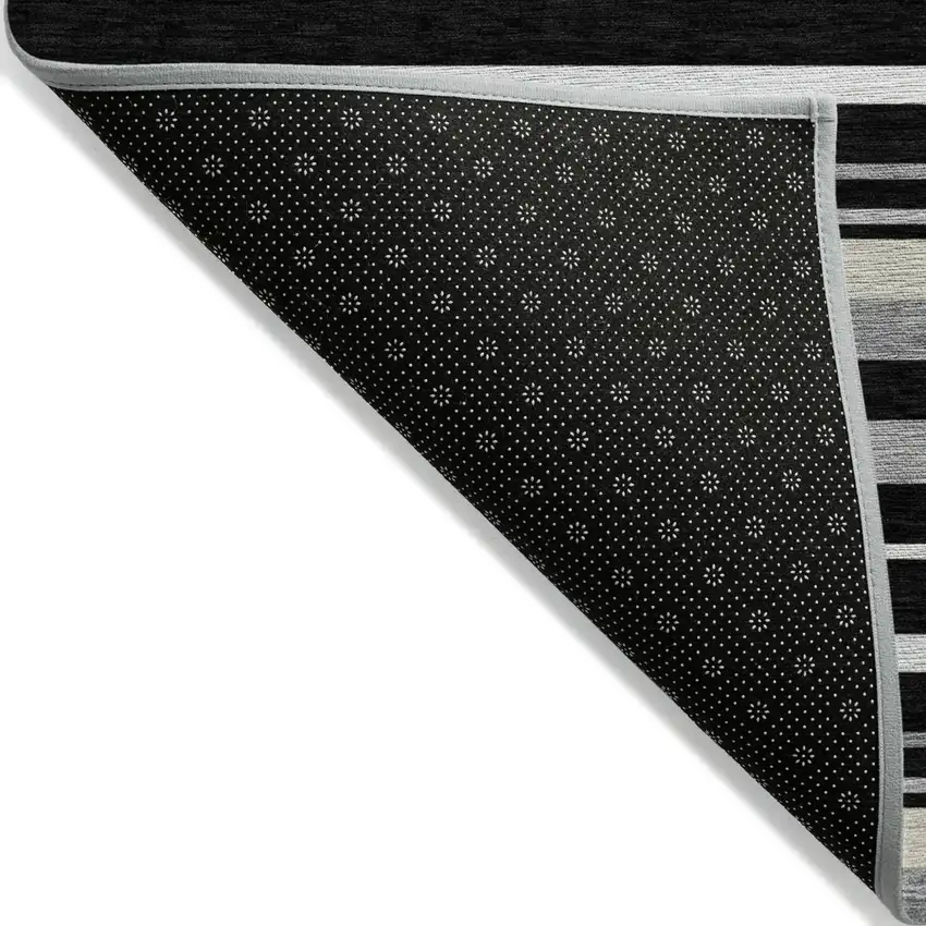Black Ivory And Gray Striped Washable Indoor Outdoor Area Rug Photo 4