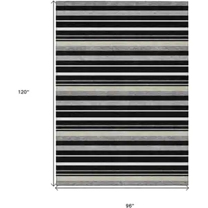 Photo of Black Ivory And Gray Striped Washable Indoor Outdoor Area Rug