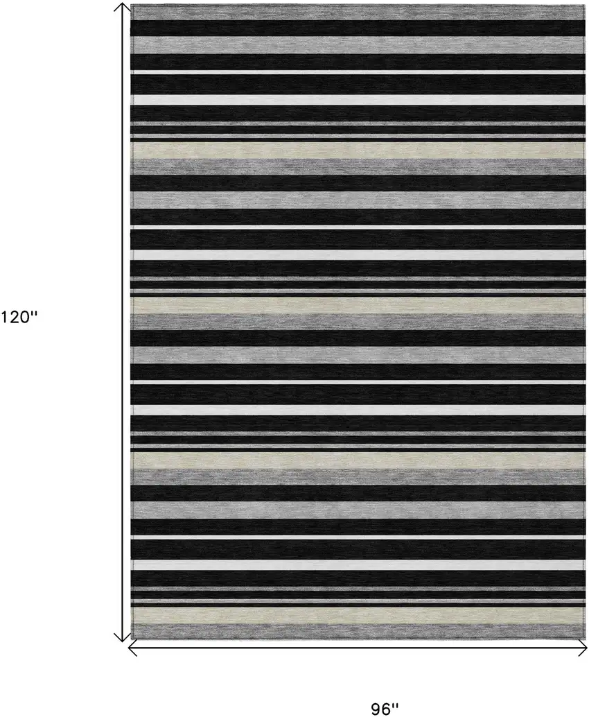 Black Ivory And Gray Striped Washable Indoor Outdoor Area Rug Photo 3