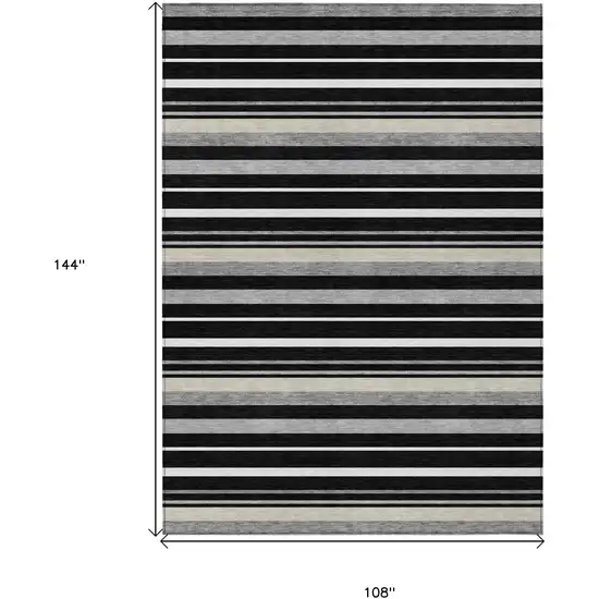 Black Ivory And Gray Striped Washable Indoor Outdoor Area Rug Photo 3