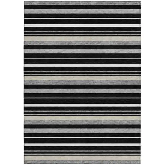 Black Ivory And Gray Striped Washable Indoor Outdoor Area Rug Photo 7