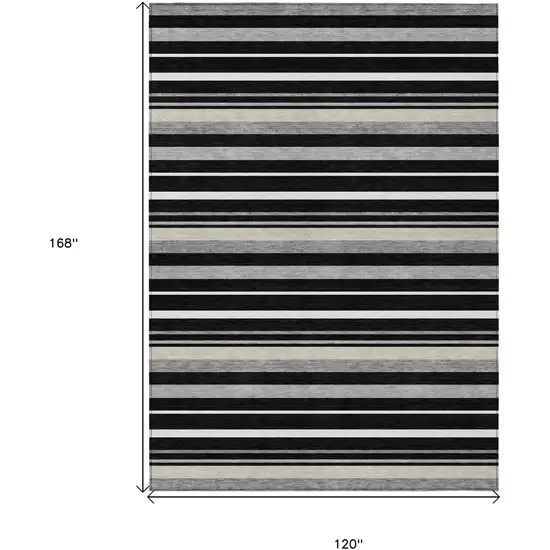 Black Ivory And Gray Striped Washable Indoor Outdoor Area Rug Photo 3