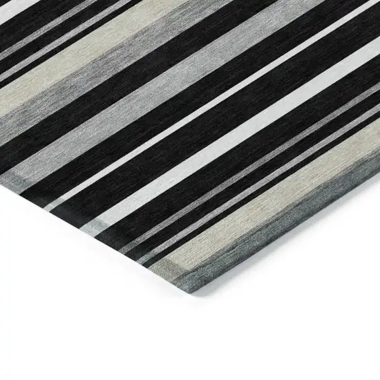 Black Ivory And Gray Striped Washable Indoor Outdoor Area Rug Photo 5