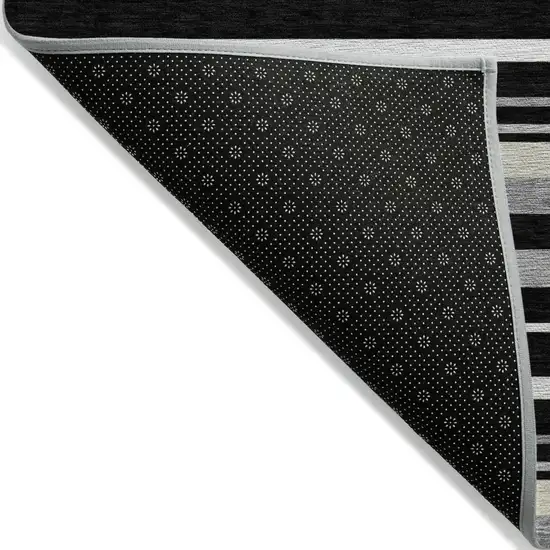 Black Ivory And Gray Striped Washable Indoor Outdoor Area Rug Photo 4