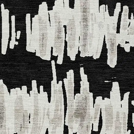 Black Ivory And Gray Striped Washable Indoor Outdoor Area Rug Photo 6