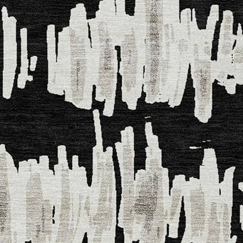 Black Ivory And Gray Striped Washable Indoor Outdoor Area Rug Photo 6