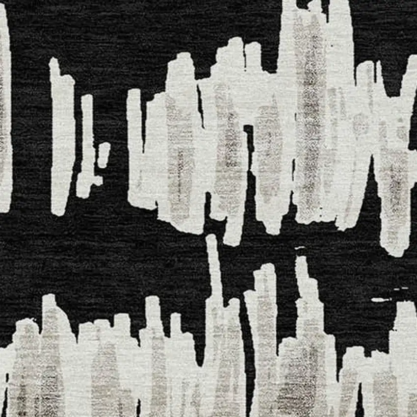 Black Ivory And Gray Striped Washable Indoor Outdoor Area Rug Photo 6