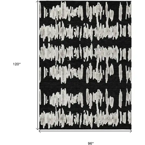 Black Ivory And Gray Striped Washable Indoor Outdoor Area Rug Photo 3