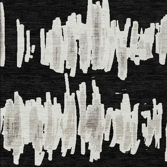 Black Ivory And Gray Striped Washable Indoor Outdoor Area Rug Photo 8