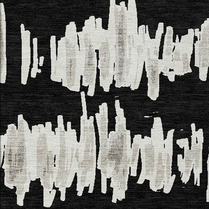 Black Ivory And Gray Striped Washable Indoor Outdoor Area Rug Photo 8