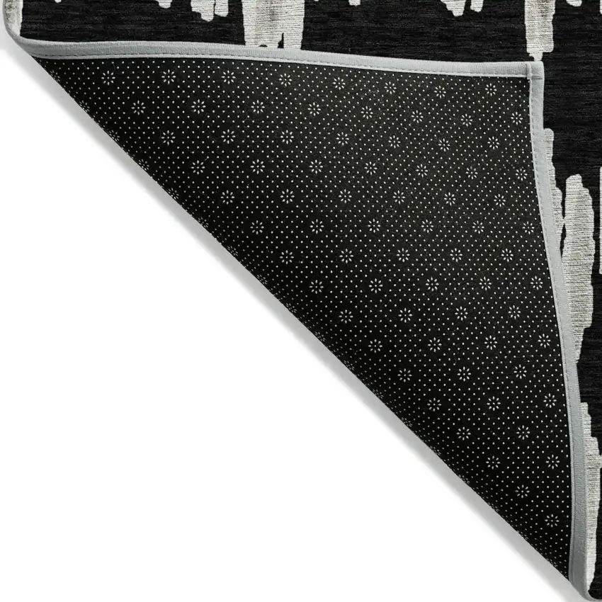 Black Ivory And Gray Striped Washable Indoor Outdoor Area Rug Photo 4