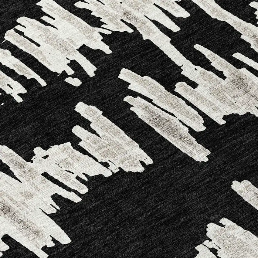 Black Ivory And Gray Striped Washable Indoor Outdoor Area Rug Photo 7