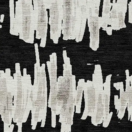 Black Ivory And Gray Striped Washable Indoor Outdoor Area Rug Photo 6