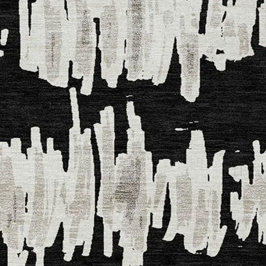 Black Ivory And Gray Striped Washable Indoor Outdoor Area Rug Photo 6