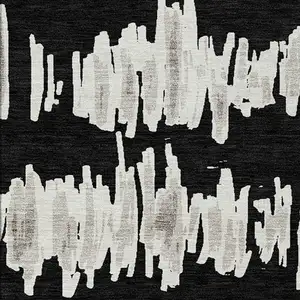 Photo of Black Ivory And Gray Striped Washable Indoor Outdoor Area Rug