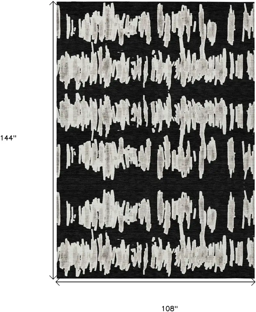 Black Ivory And Gray Striped Washable Indoor Outdoor Area Rug Photo 8