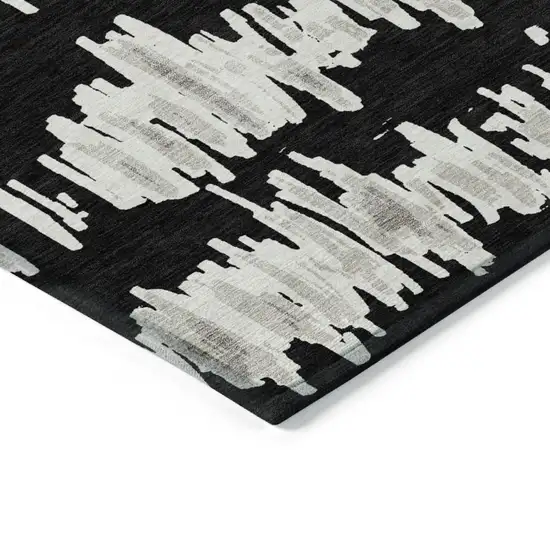 Black Ivory And Gray Striped Washable Indoor Outdoor Area Rug Photo 4