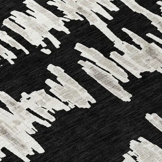 Black Ivory And Gray Striped Washable Indoor Outdoor Area Rug Photo 5