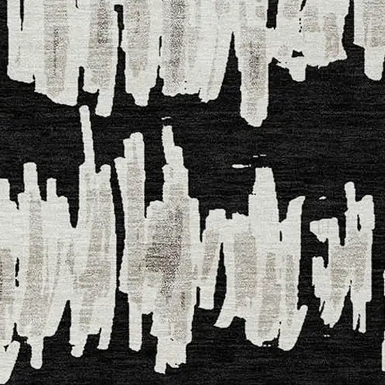 Black Ivory And Gray Striped Washable Indoor Outdoor Area Rug Photo 6
