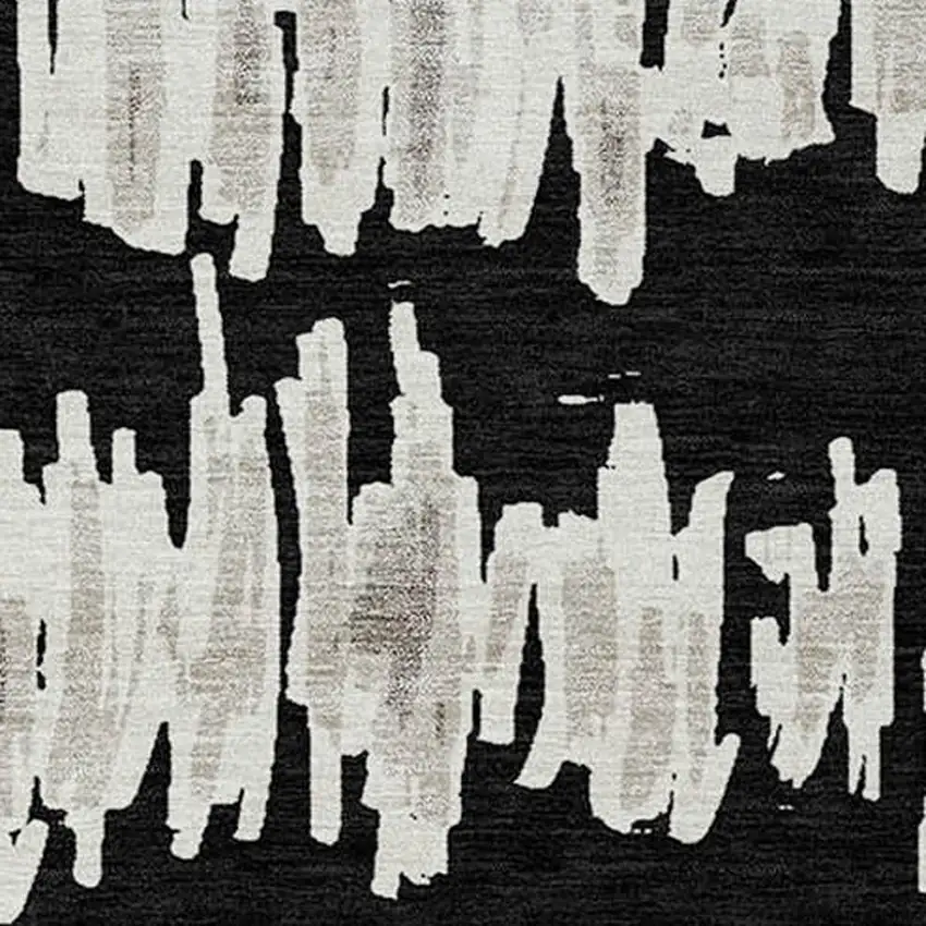 Black Ivory And Gray Striped Washable Indoor Outdoor Area Rug Photo 6