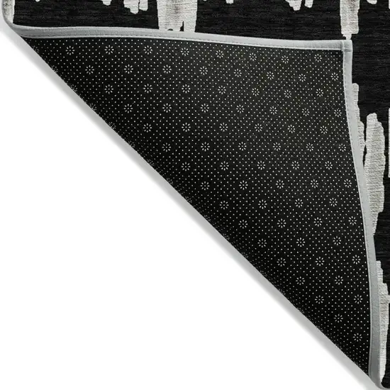 Black Ivory And Gray Striped Washable Indoor Outdoor Area Rug Photo 3