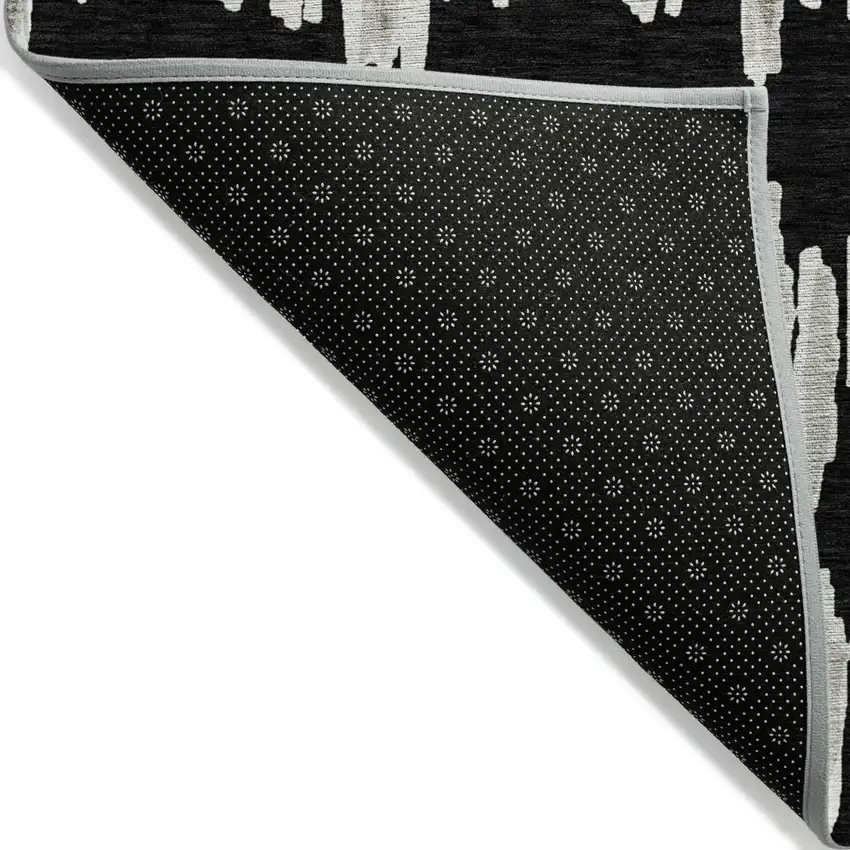 Black Ivory And Gray Striped Washable Indoor Outdoor Area Rug Photo 3
