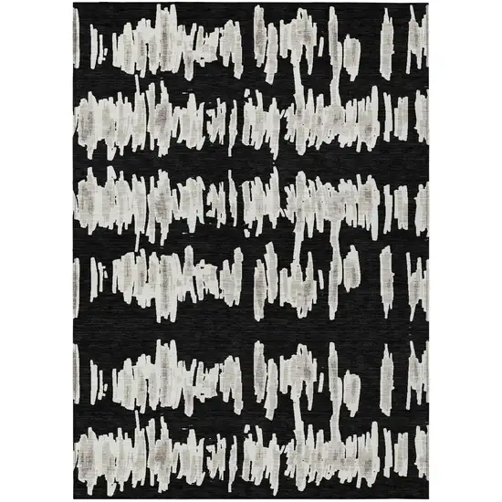 Black Ivory And Gray Striped Washable Indoor Outdoor Area Rug Photo 2