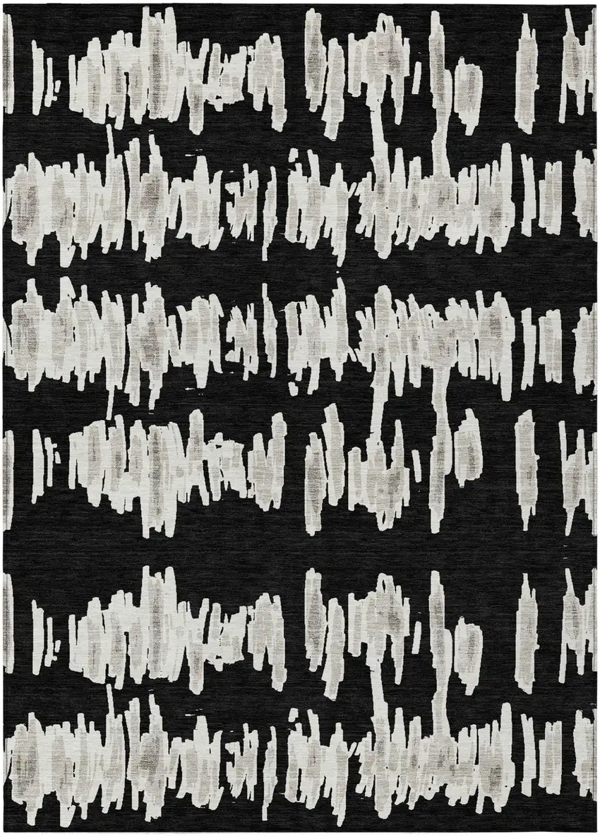 Black Ivory And Gray Striped Washable Indoor Outdoor Area Rug Photo 2