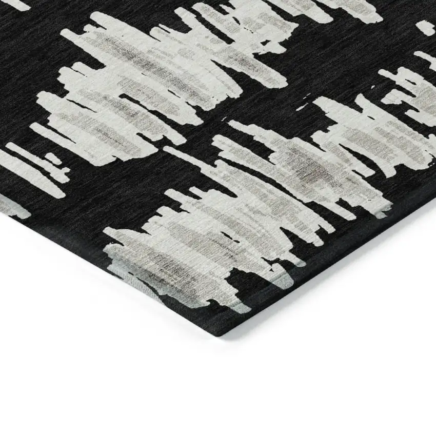 Black Ivory And Gray Striped Washable Indoor Outdoor Area Rug Photo 5