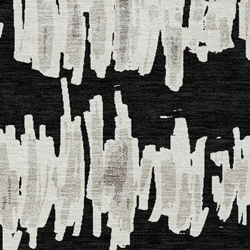 Black Ivory And Gray Striped Washable Indoor Outdoor Area Rug Photo 6