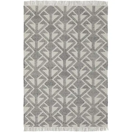 Black Ivory And Gray Wool Geometric Dhurrie Flatweave Handmade Area Rug With Fringe Photo 1