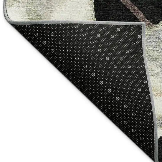 Black Ivory And Green Botanical Leaves Washable Indoor Outdoor Area Rug Photo 9