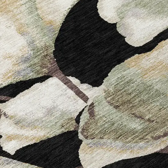 Black Ivory And Green Botanical Leaves Washable Indoor Outdoor Area Rug Photo 1
