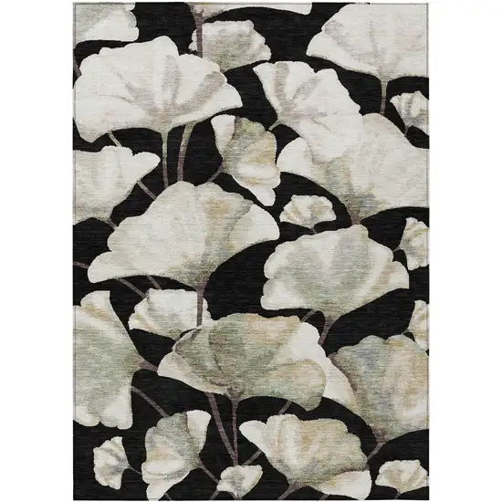 Black Ivory And Green Botanical Leaves Washable Indoor Outdoor Area Rug Photo 8