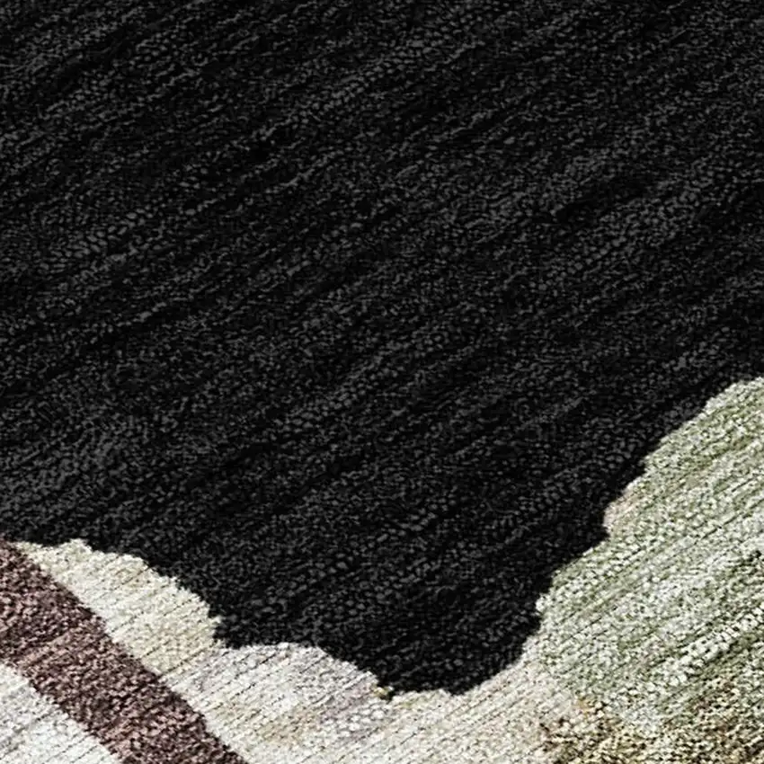 Black Ivory And Green Botanical Leaves Washable Indoor Outdoor Area Rug Photo 2