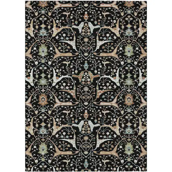 Black Ivory And Green Floral Washable Indoor Outdoor Area Rug Photo 2