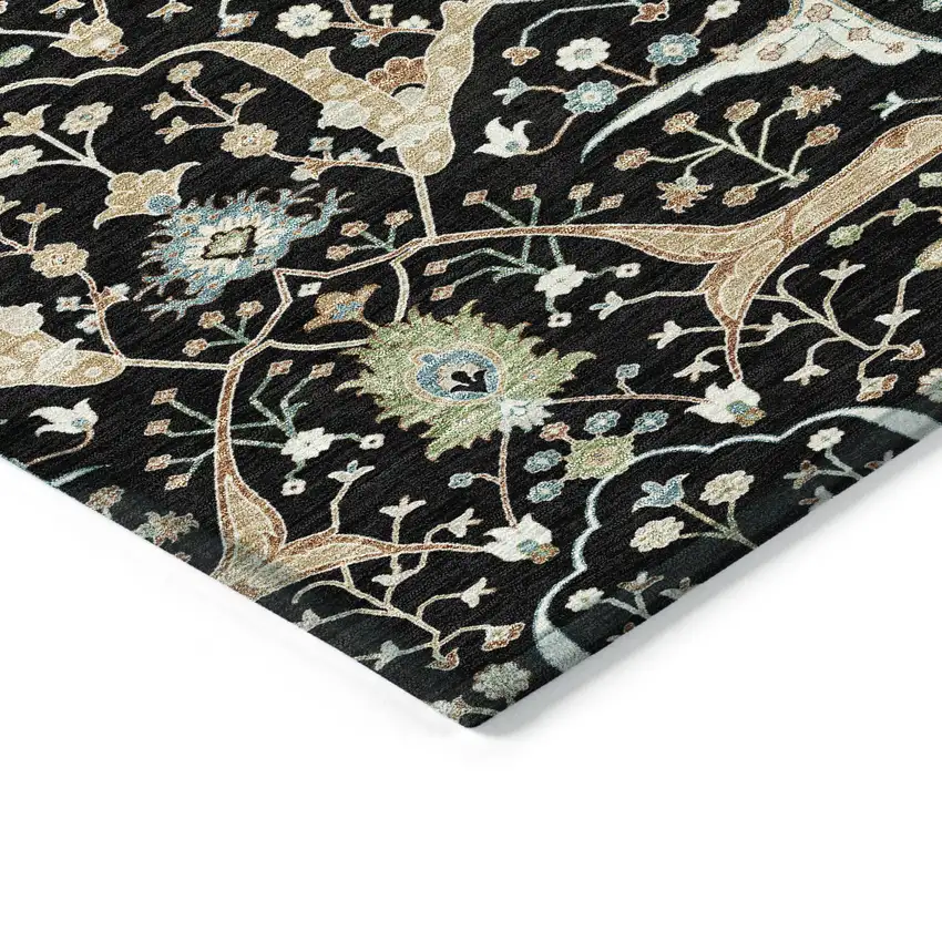 Black Ivory And Green Floral Washable Indoor Outdoor Area Rug Photo 6