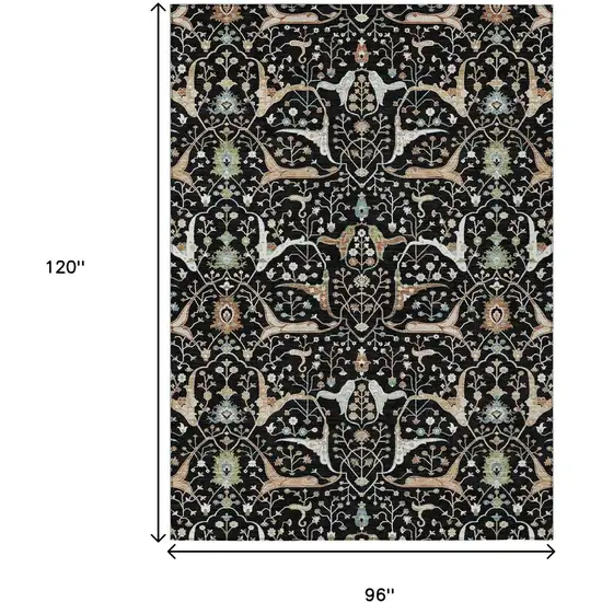 Black Ivory And Green Floral Washable Indoor Outdoor Area Rug Photo 3