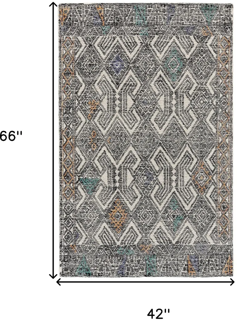 Black Ivory And Green Wool Geometric Tufted Handmade Distressed Area Rug Photo 5