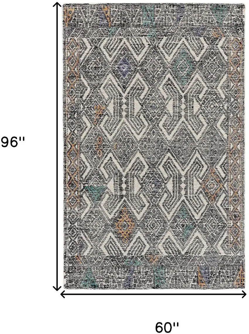 Black Ivory And Green Wool Geometric Tufted Handmade Distressed Area Rug Photo 6