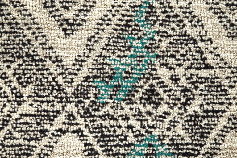 Black Ivory And Green Wool Geometric Tufted Handmade Distressed Area Rug Photo 5