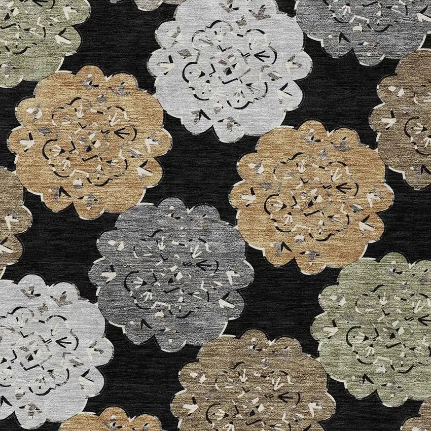 Black Ivory And Khaki Quatrefoil Washable Indoor Outdoor Area Rug Photo 6